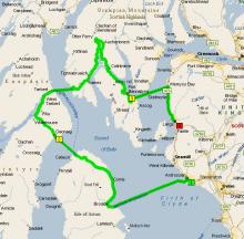 Five ferries route on map